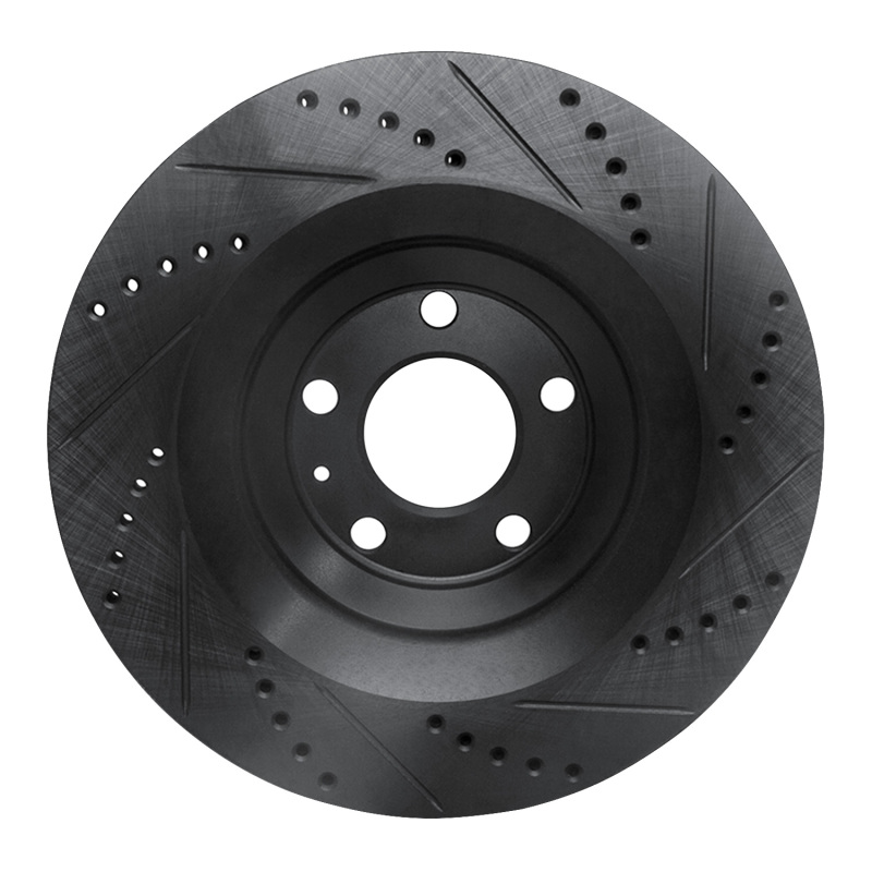 Audi A6 Quattro Brake Rotor (1) - Rear Left - R1 Concepts - Drilled & Slotted - Black - `05-`11